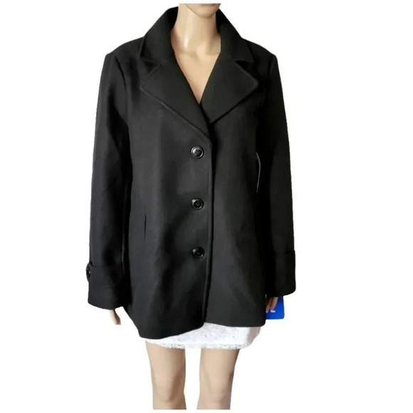 ANDREW MARC Women's Black Pea Coat Jacket Size L - Picture 1 of 7